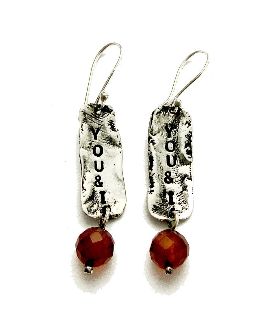 hand stamped customized sterling silver promise earrings - You and I.