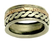 Wedding band - oxidized Sterling silver and rose gold meditation spinning braided ring - Meant to be.