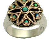 Sterling silver and rose gold statement ring with blue opals - Synchronicity.