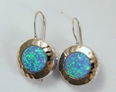 Opal earrings -  Sterling silver and rose gold with blue opal stones - Blue fields forever.