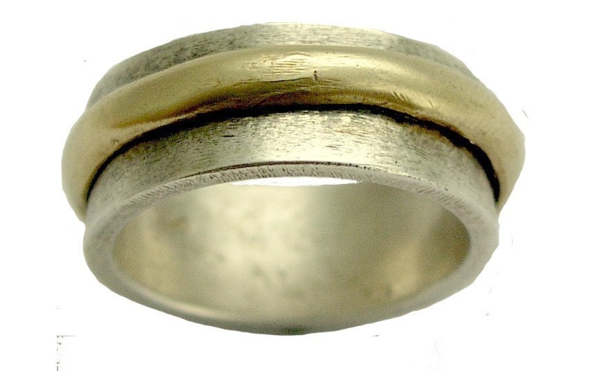 Two tone spinner band - Sterling silver combined yellow gold unisex ring. - Zero hour