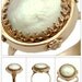14k Rose gold engagement crown, Victorian ring with a flat coin pearl - Snow white.