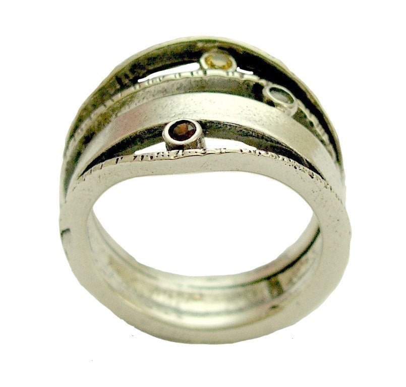 Sterling silver mothers ring with garnet, citrine and blue topaz gemstones - birthstones ring - What makes you smile.