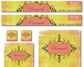 Yellow & Pink Sunset Coral Etsy Shop Set, Premade Banner, Avatar, Thank you graphic, Grunge Vintage Scroll