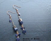 Blue goldstone heart gemstone earrings -Starry Midnight -CLEARANCE-Indigo Blue, Copper