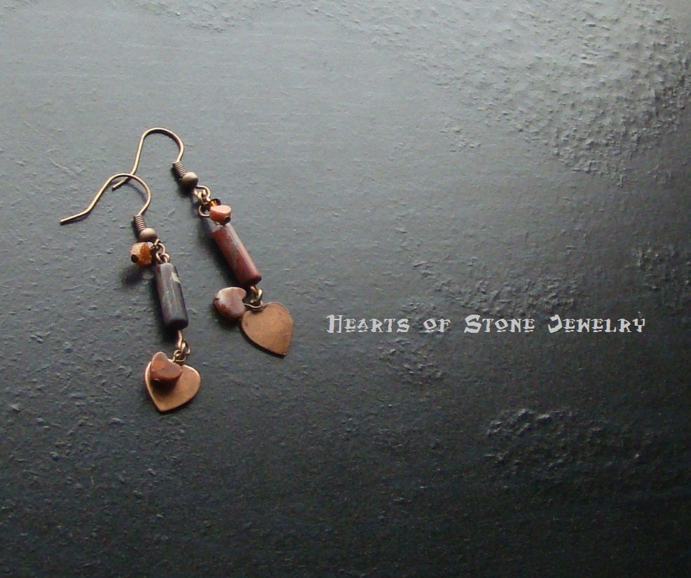 Poppy Art -Poppy jasper heart gemstone earrings