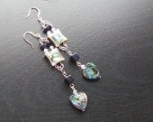 Abalone shell and blue goldstone heart earrings -Sea of Love
