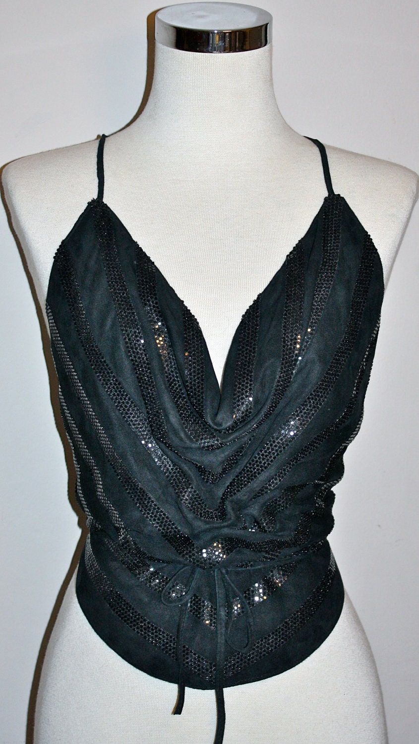 Sexy VINTAGE CHAINMAILLE SUEDE Soft Leather Halter Top