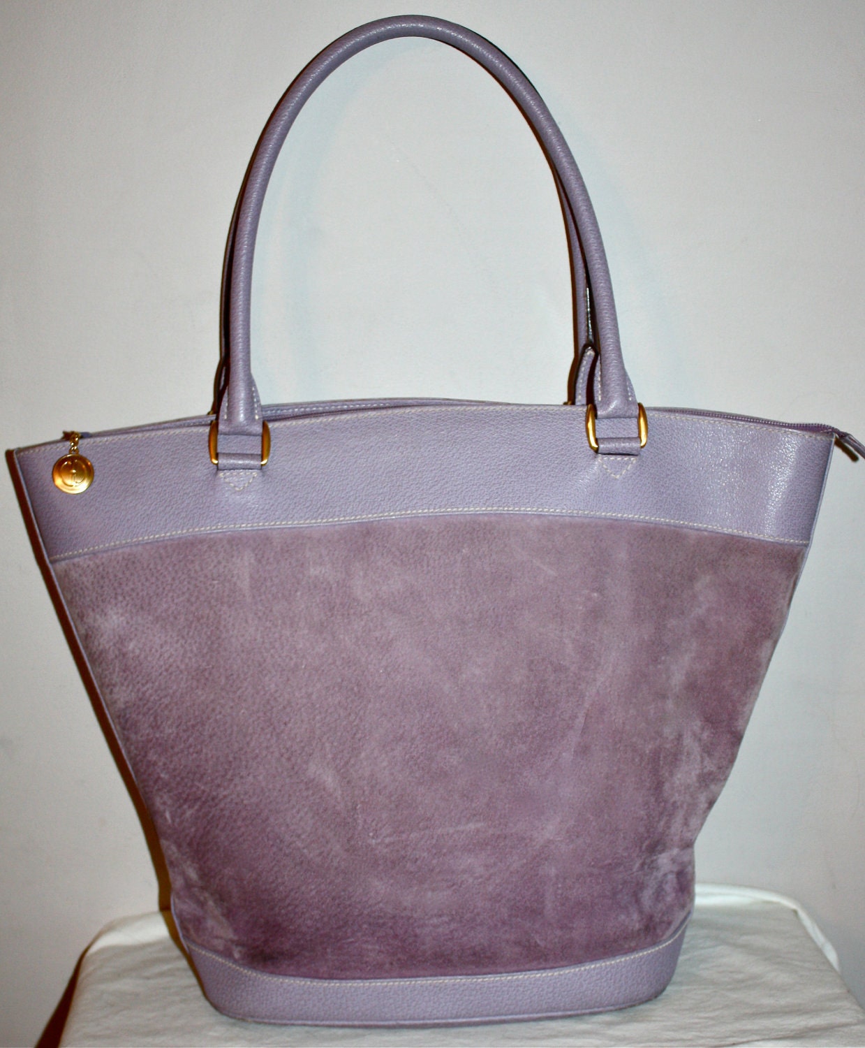 AUTHENTIC GUCCI Vintage X-Large Suede and Pebbled Leather Violet Tote