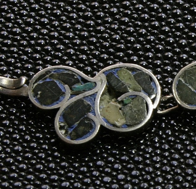 1940s Mexican handmade sterling silver bracelet with turquoise