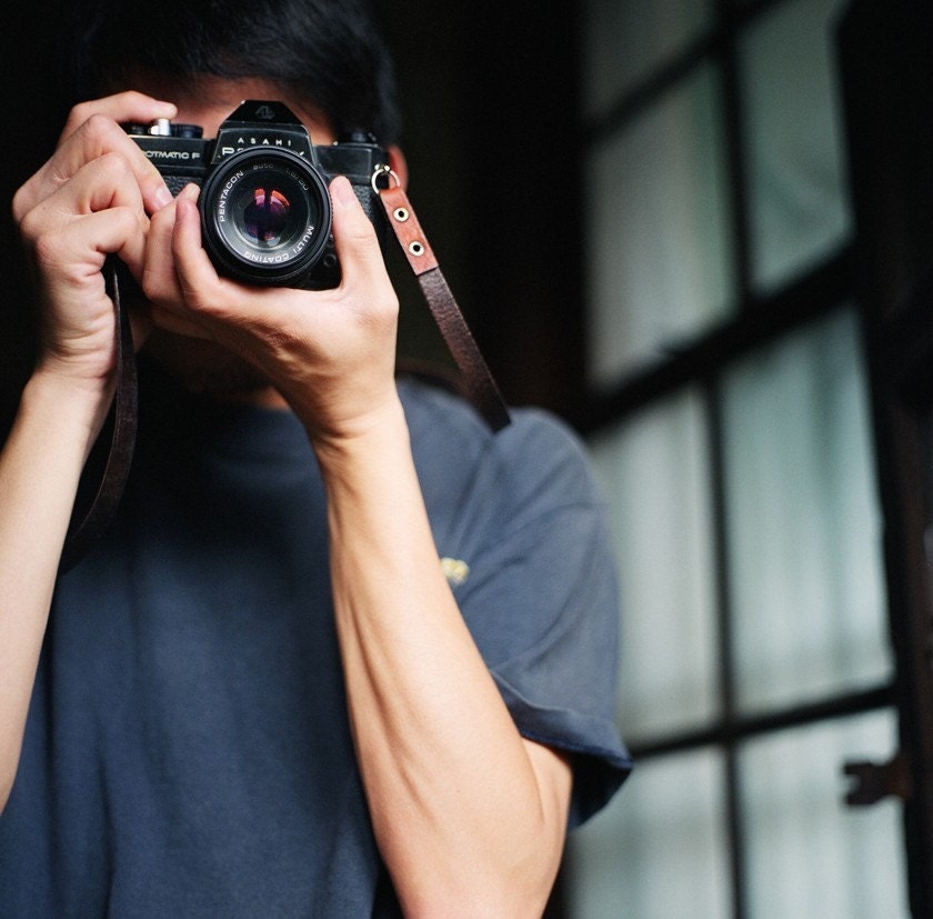 Handmade Leather camera strap with brown neck pad - made to order