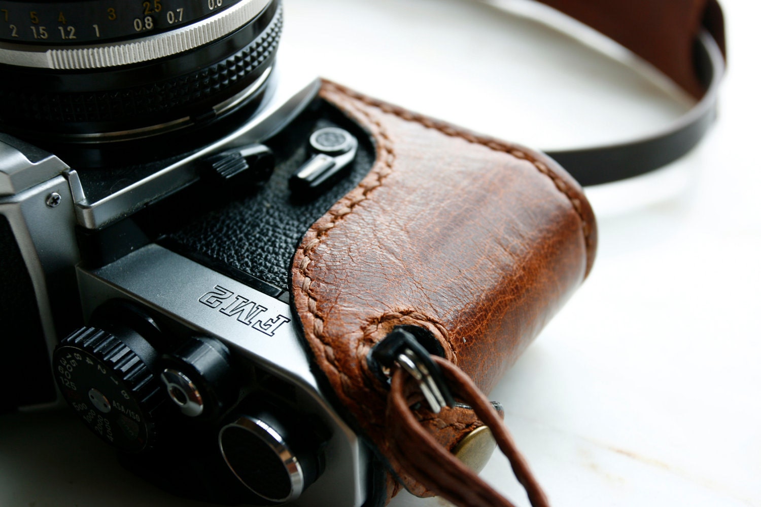 Handmade Brown leather camera case and strap combo for FM,FM2,FE,FE2,FM3a