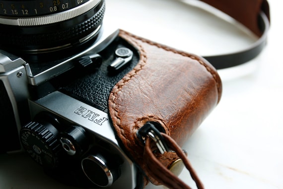 Handmade Brown leather camera case and strap combo for FM,FM2,FE,FE2,FM3a