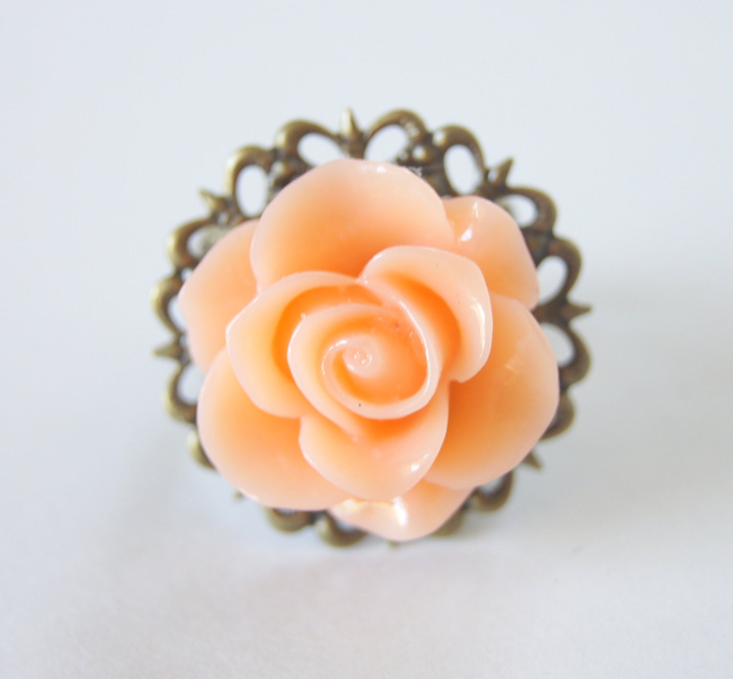 Turquoise Blue Aqua Resin Rose Flower Vintage Bronze Adjustable Ring, Vintage Inspired, Summer Trends, Summer Fashion, Girly