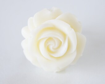 White Resin Rose Flower Vintage Bronze Adjustable Ring, Vintage Inspired, Spring Fashion