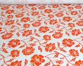 SALE  - 1 metre of Rose screen-printed fabric (orange on birch linen / cotton)