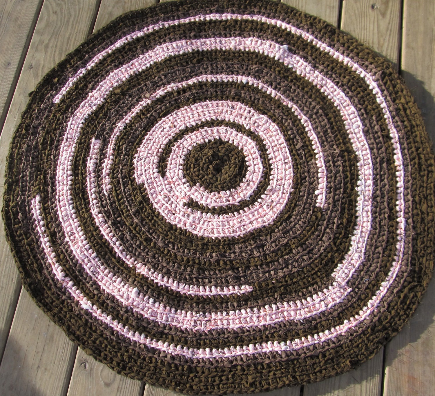 SALE Pink and Brown Upcycled Crochet Round Rug OOAK