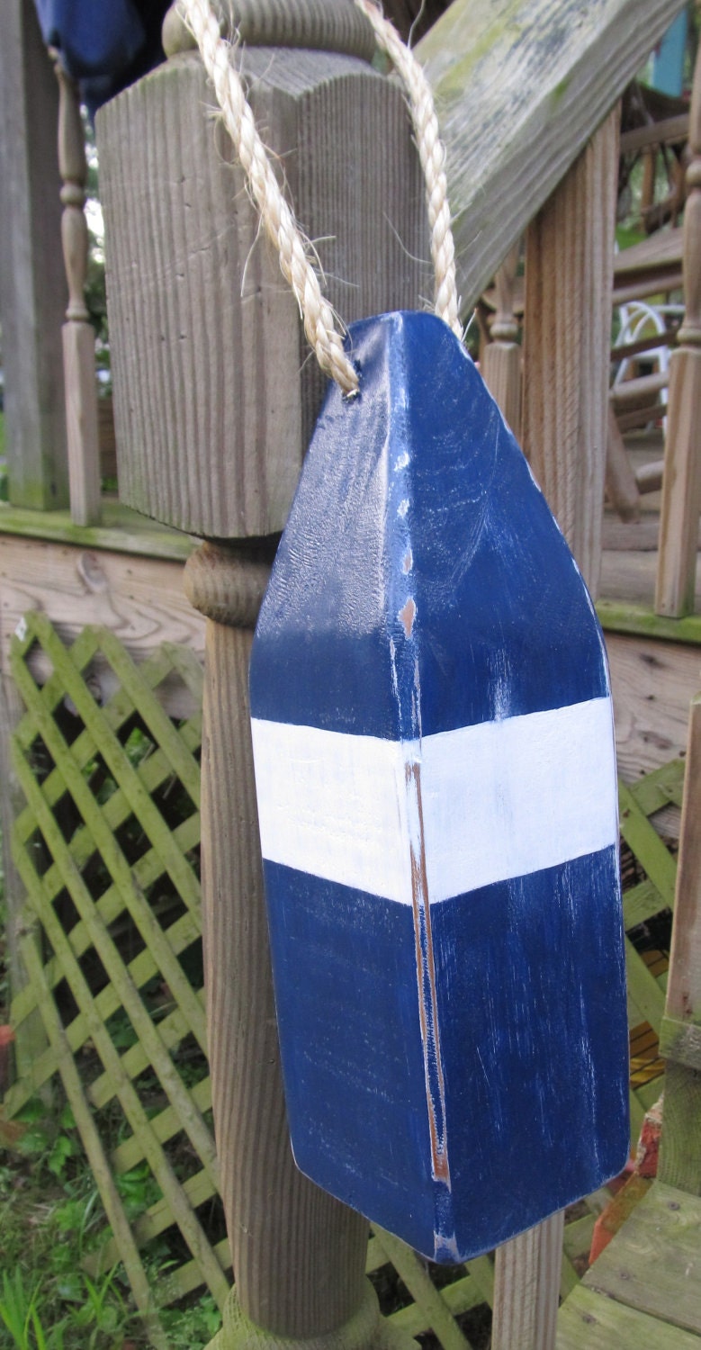 Navy blue and White Reclaimed Wooden Buoy Made to Order