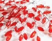 Beaded Spray -  2 Sets of 12 Pieces  for total of 24 pieces- 3 inches long -  Ruby Red
