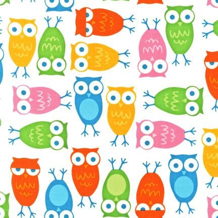 Urban Zoologie Owls White by Ann Kelle for Robert Kaufman 1 Yard AAK-10348-1