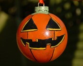 Hand Painted Jack O Lantern Halloween Glass Ornament