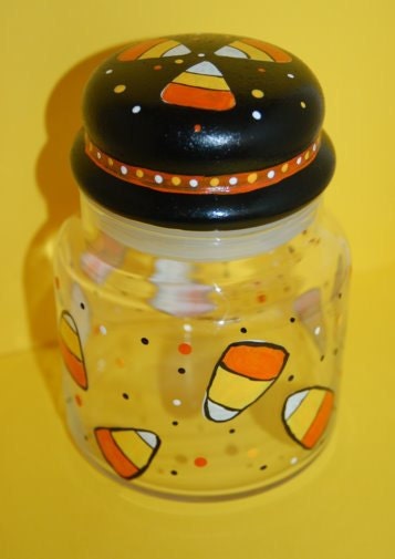 Hand Painted Storage Jar Rubber Sealed Lid 22 oz. Candy Corn Autumn Decor