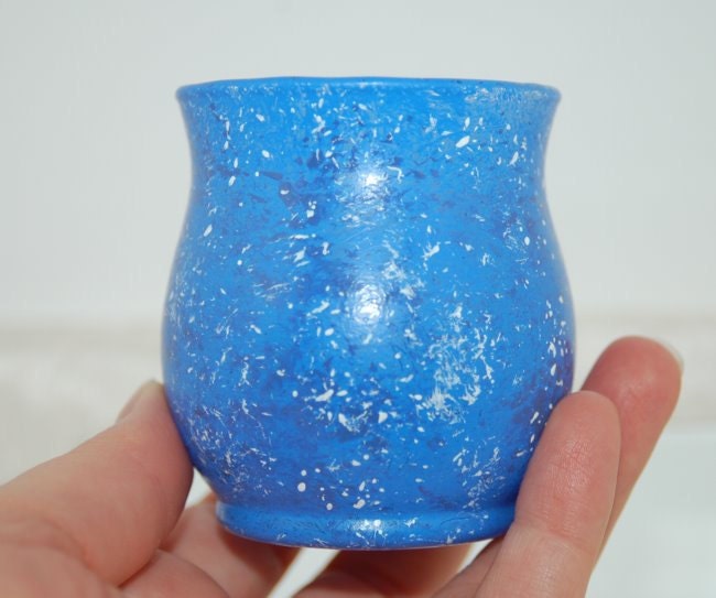 Hand Painted Sea Blue Marbled Glass Candle Holder
