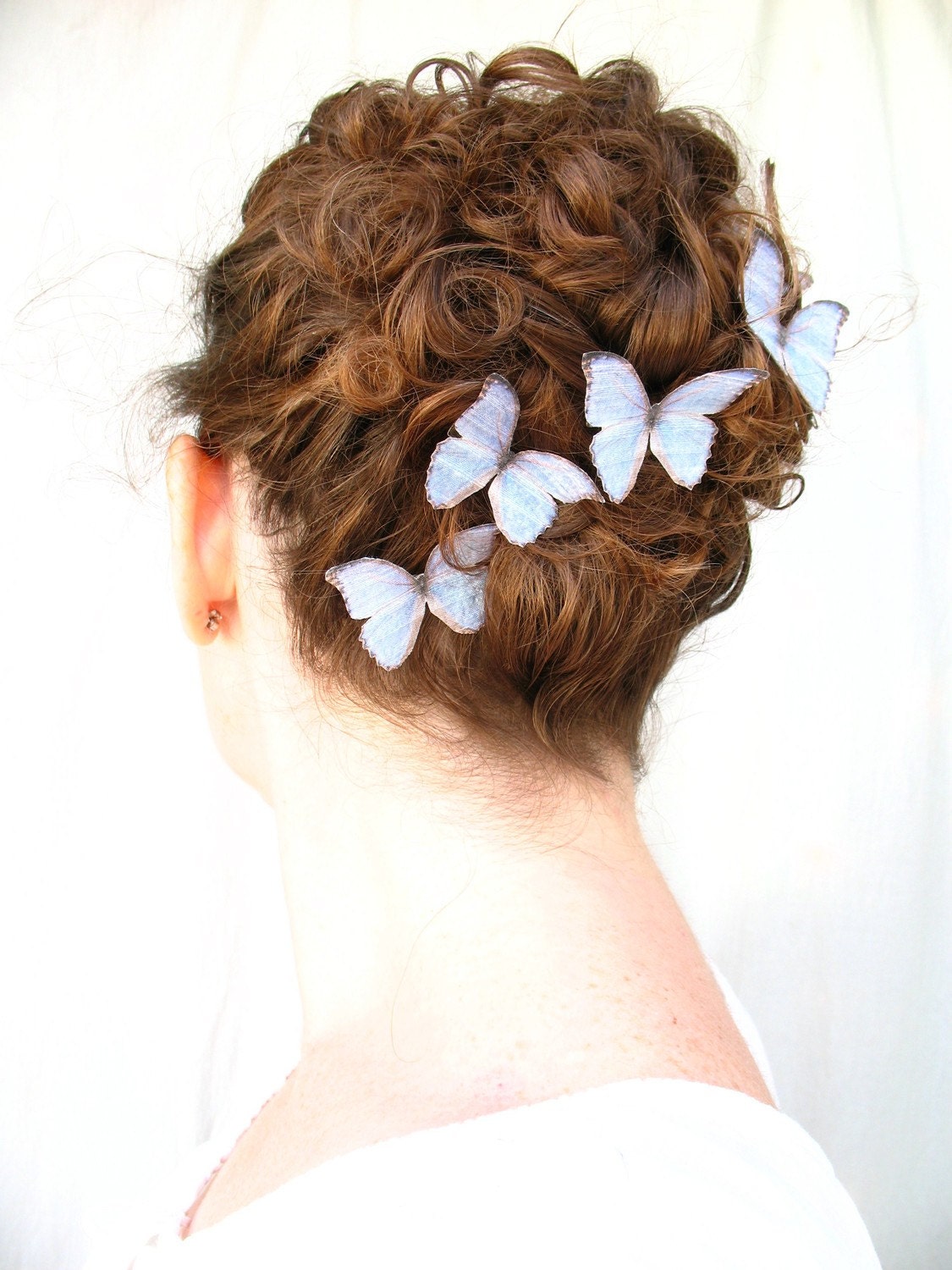 whither I wander . set of five ethereal blue handmade silk butterfly hair clips - katesCottageShop