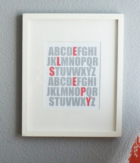 Nursery wall art - Alphabet 'Sleepy' print, 8" x 10", printed or digital pdf