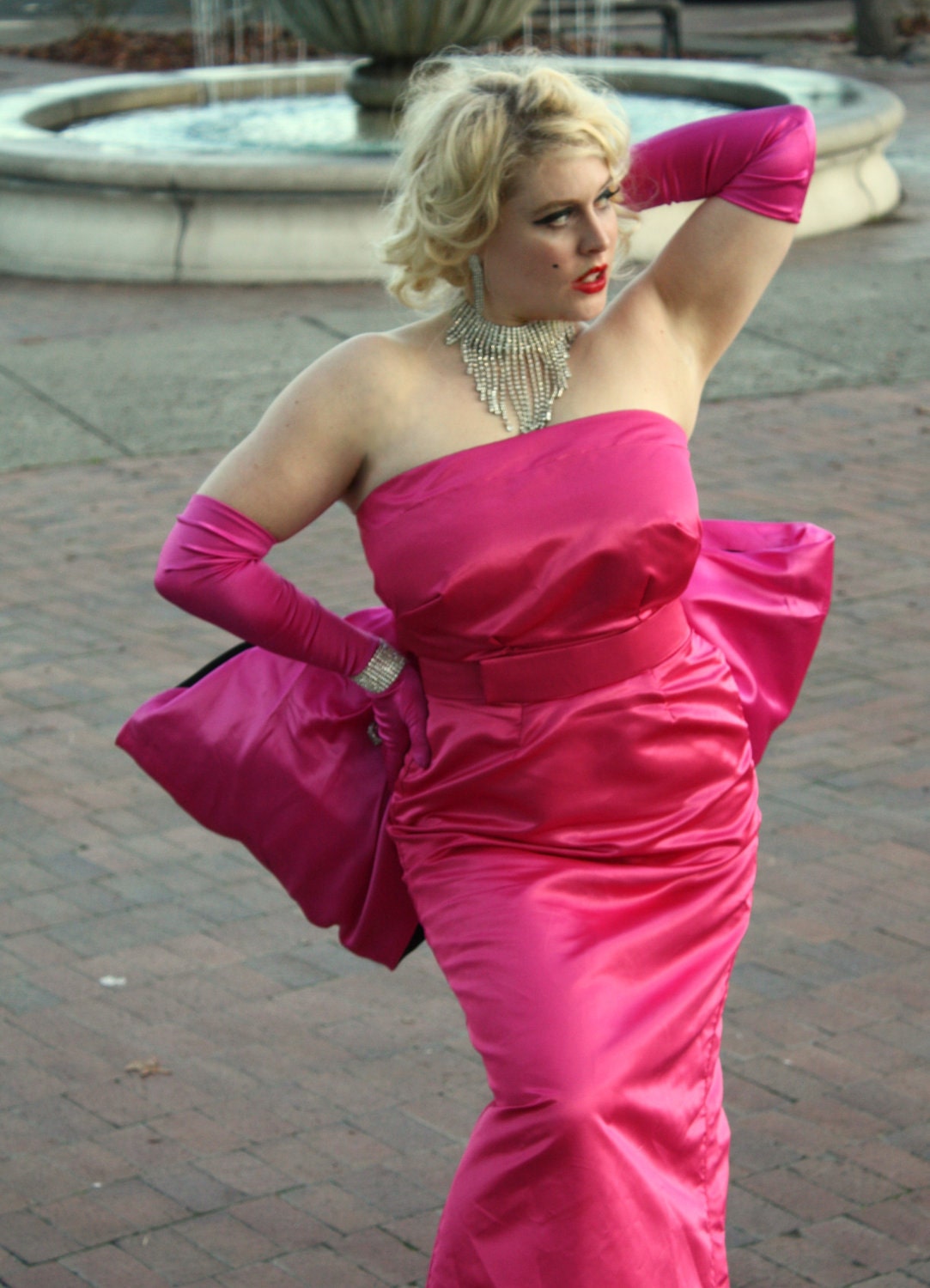 Marilyn Monroe's Pink Silk Satin Diamonds Are A Girls Best Friend Dress and Bow Belt