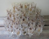 Vintage Libbey Golden Folage Glasses and Ice Bucket - 27 Pieces
