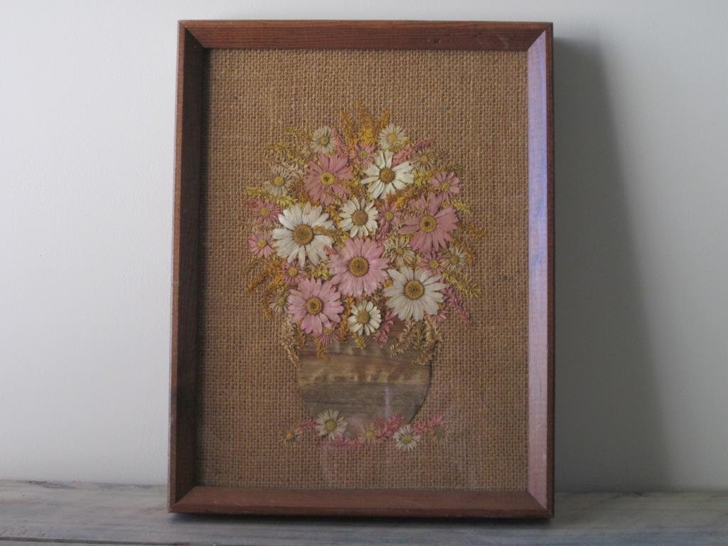 Vintage Pressed Flowers Picture Signed By Artist