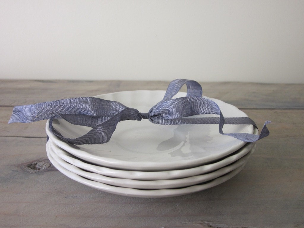 Small White China Swirl Plates Set of 4