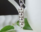 Pea Pod Necklace, Four Pea Silver Pendant, Hand crafted Fine Silver