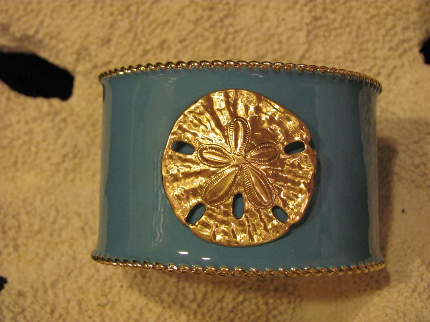Cuff Bracelet: Turquoise with Sand Dollar - Pop of Color Nautical Cuffs