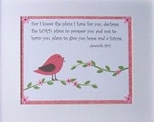 Baptism Gift, Nursery Art, Baby Room Decor, Kids Wall Art, Birds, Christian Art, For I Know The Plans I Have For You,  8x10 Print