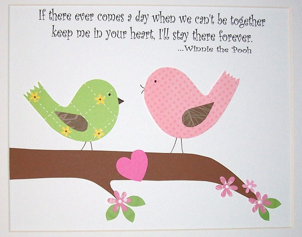 Baby Girl Room Decor, Children, Nursery Art, Birds, Pink, Verse, If There Ever Comes A Day, Winnie the Pooh Quote