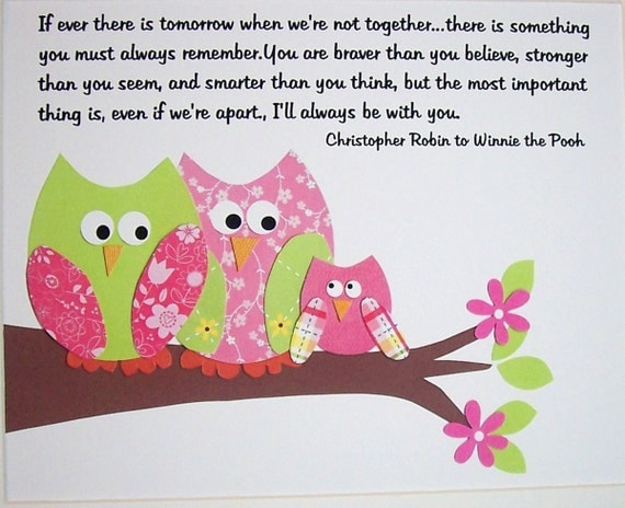 Nursery Art Decor, Baby Room Decor, Kids Wall Art, Owls, Children Art, Verse, Girls, Pink, Promise Me You'll Always Remember, 8x10 Print