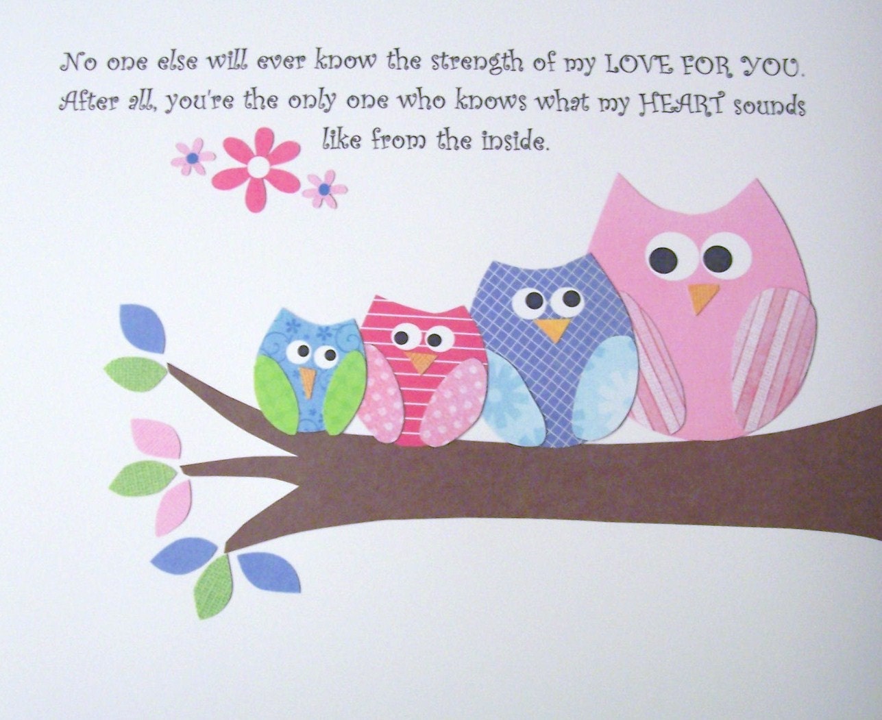 Kids Wall Art, Children's Room Decor, Baby Girl Nursery Art, Family, Owl, Pink, Quote, No one else will ever know, 8x10 Art Print