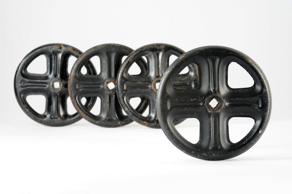 Vintage Black Metal Industrial Wheels