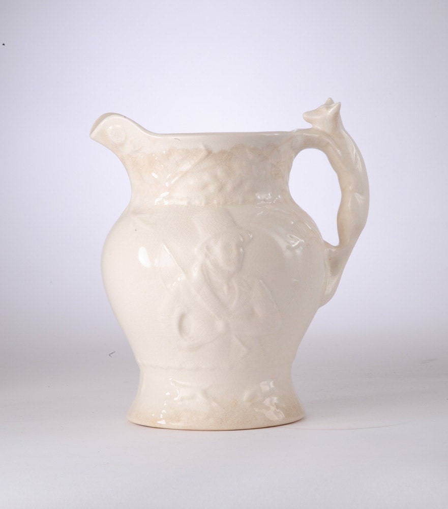 1930s White Fox Hunt John Peel Jug Pitcher - Crown Devon Fieldings Staffordshire England