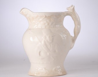 1930s White Fox Hunt John Peel Jug Pitcher - Crown Devon Fieldings Staffordshire England