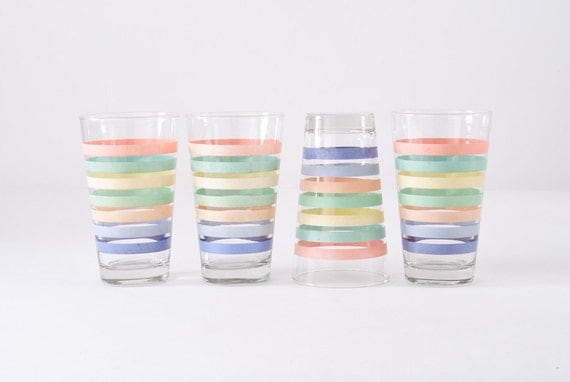 Libbey Pastel Striped Tumbler Set - Large 16 oz Set of Four