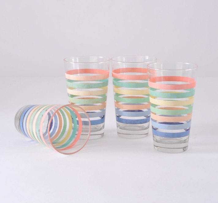 Libbey Pastel Striped Tumbler Set - Large 16 oz Set of Four