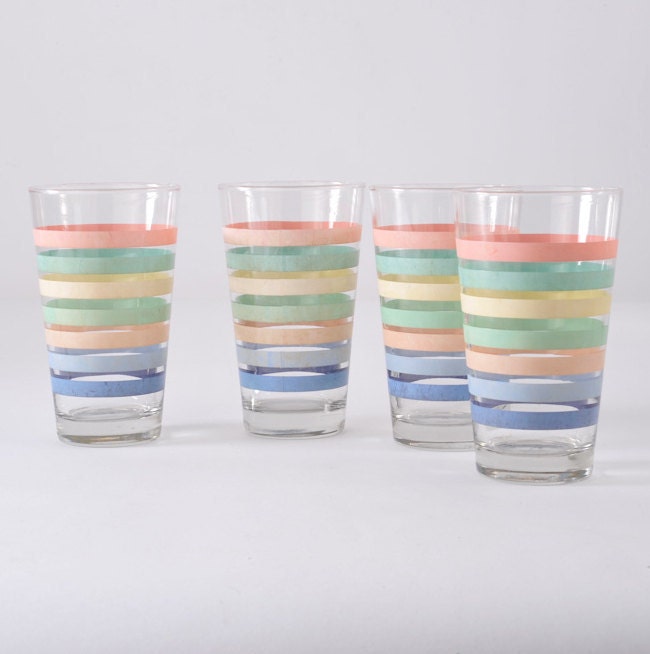 Libbey Pastel Striped Tumbler Set - Large 16 oz Set of Four