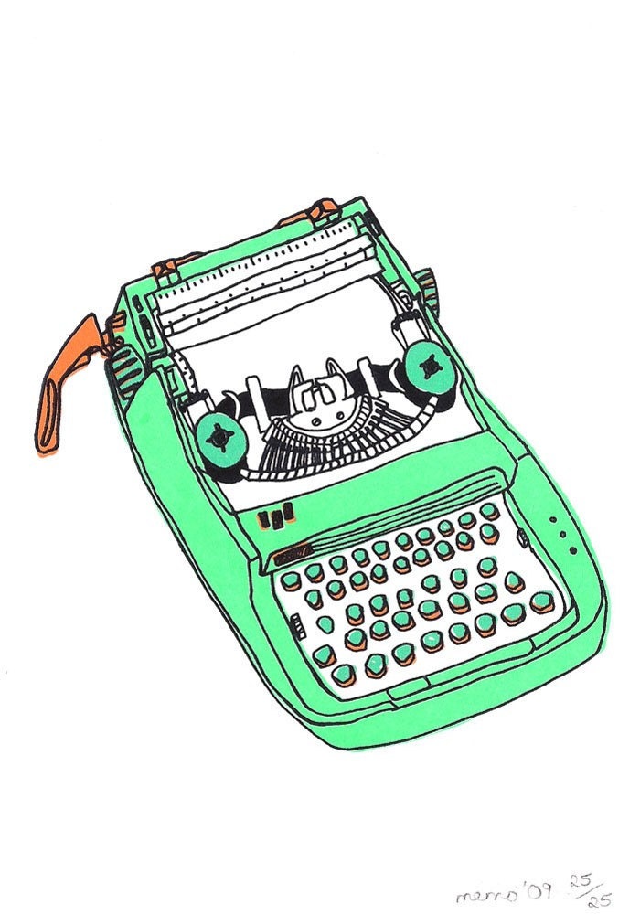 green typewriter screen print