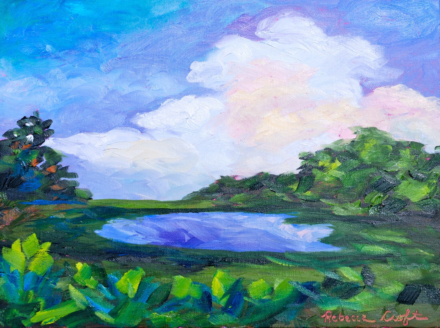 12x16 Original Oil Painting Fine Art Impasto Texture Abstract Impressionist Landscape by Rebecca Croft