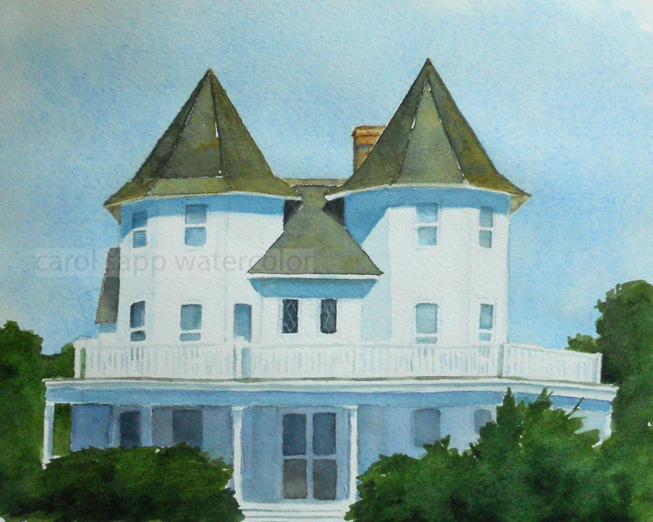 cape may house watercolor archival print 8" x 10"