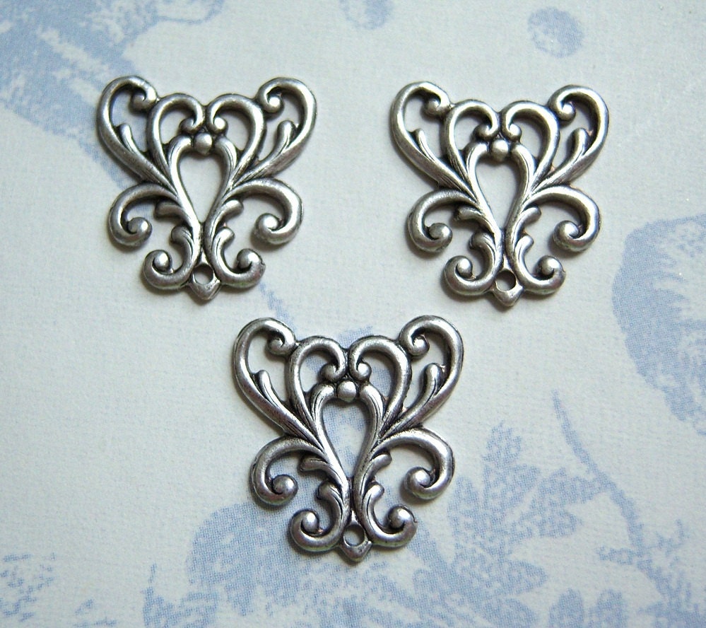 Antique silver plated Art Nouveau filigree  connector lot of (3) - FA105