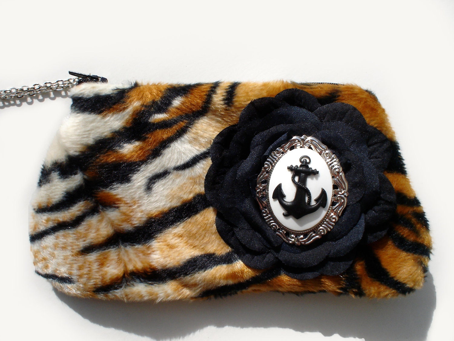 Vintage Inspired Nautical  Cameo   Animal Print Small Purse / Wallet / Wristlet